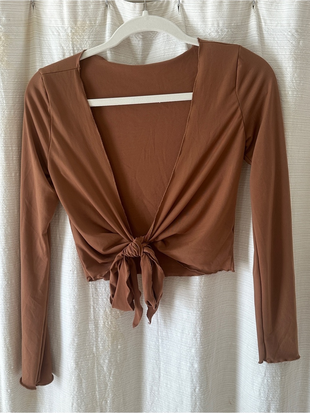 Women's Long-Sleeve Tie-Front Wrap Top or cover up - Brown